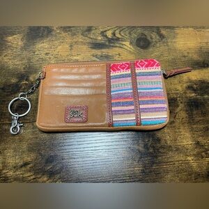 The Sak Iris Brown Leather Card holder wallet with keychain